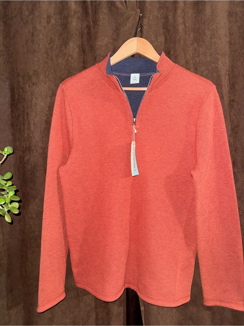 Class Club Men's Rust Quarter-Zip Sweater with Navy Trim fits like size M